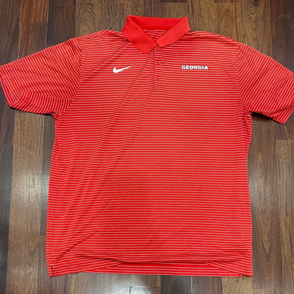 Nike UGA Red and White Striped Men's Polo Shirt